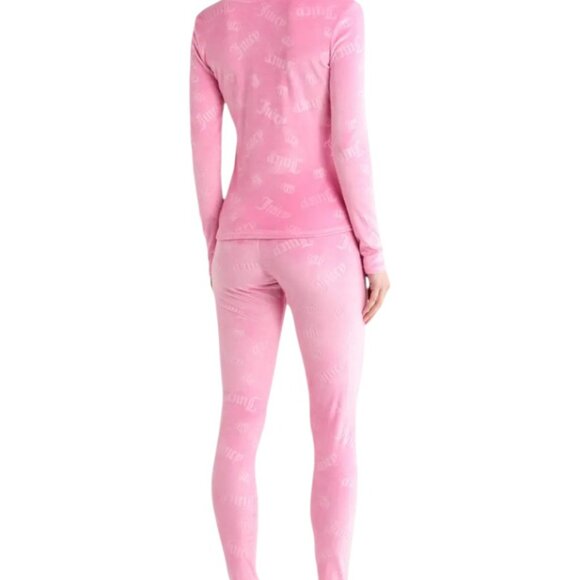 🎄 JUICY COUTURE Long Sleeve Top Pajamas Lounge Set Pink Velour Sleepwear S /  M - Picture 5 of 6